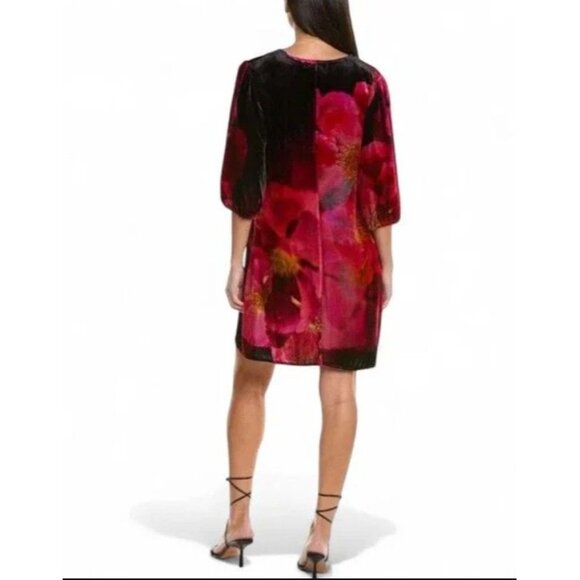 Johnny Was Vesna Velvet Silk Blend Shift Mini Dress in Ruby Bloom Size S NWT - Picture 3 of 6